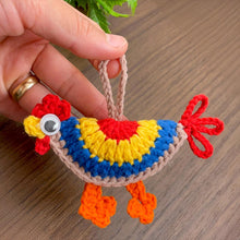 Colorful crochet chicken keychain pattern perfect for handmade gifts, home decor, or unique bag accessories. Instant PDF download available