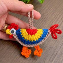 Colorful crochet chicken keychain pattern perfect for handmade gifts, home decor, or unique bag accessories. Instant PDF download available