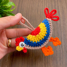 Colorful crochet chicken keychain pattern perfect for handmade gifts, home decor, or unique bag accessories. Instant PDF download available