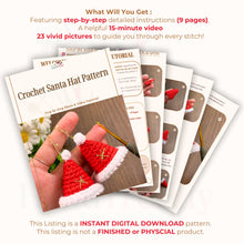 Handmade crochet Santa hat ornament pattern, beginner-friendly Christmas tree decoration DIY, red and white crochet holiday decor, PDF tutorial