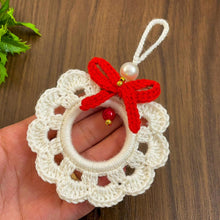 Handmade crochet Christmas wreath ornament pattern, beginner-friendly DIY holiday decor, red and white wreath crochet PDF tutorial