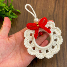 Handmade crochet Christmas wreath ornament pattern, beginner-friendly DIY holiday decor, red and white wreath crochet PDF tutorial