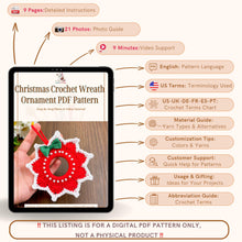 Handmade red and white crochet Christmas ornament, pearl-accented wreath decoration for wall or tree