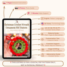 Handmade crochet Christmas wreath ornament with red and green design and decorative bow