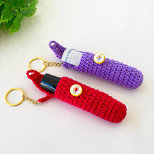 Handmade crochet lip balm and lipstick holder keychain in colorful yarn, PDF pattern for DIY crochet case