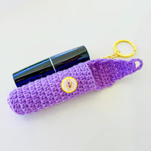 Handmade crochet lip balm and lipstick holder keychain in colorful yarn, PDF pattern for DIY crochet case