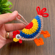 Colorful crochet chicken keychain pattern perfect for handmade gifts, home decor, or unique bag accessories. Instant PDF download available