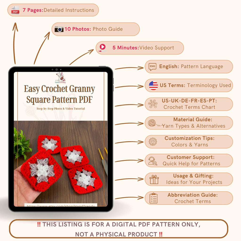 Easy Crochet Granny Square Pattern PDF - DIY Accessories - Hand Trendy