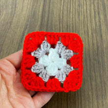 Handmade small crochet granny squares in vibrant red, gray, and white—perfect for creating baby blankets, tote bags, shawls, and other DIY accessories. 🧶✨