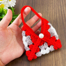 Handmade crochet granny square keychain pouch in vibrant red, gray, and white, featuring a pearl detail—perfect for carrying small items in style. ✨🔑