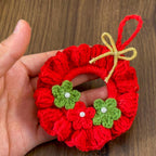 Crochet Ruffled Flower Wreath Pattern PDF - DIY Red Christmas Ornament PDF - Hand Trendy