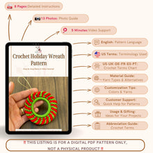 Crochet Holiday Wreath Pattern, DIY Red Green Christmas Ornament PDF, Handmade Festive Décor Tutorial, Beginner Crochet Project