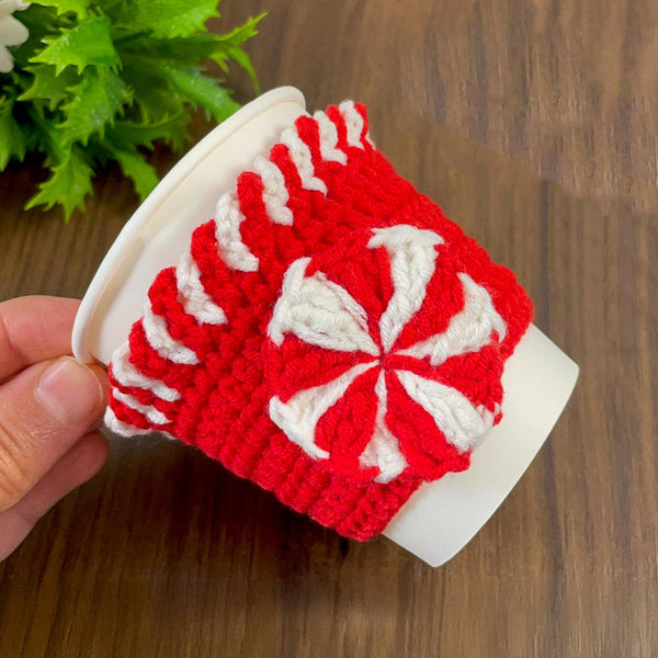 Christmas Crochet Cup Cozy PDF Pattern, Peppermint Coffee Sleeve Tutorial, DIY Cup Cover, Handmade Holiday Crochet Pattern