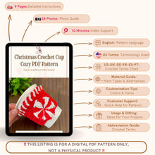 Christmas Crochet Cup Cozy PDF Pattern, Peppermint Coffee Sleeve Tutorial, DIY Cup Cover, Handmade Holiday Crochet Pattern