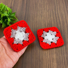 Handmade small crochet granny squares in vibrant red, gray, and white—perfect for creating baby blankets, tote bags, shawls, and other DIY accessories. 🧶✨
