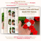 Crochet Cross with Heart Motifs PDF Pattern - Handmade Religious Decor Design - Hand Trendy