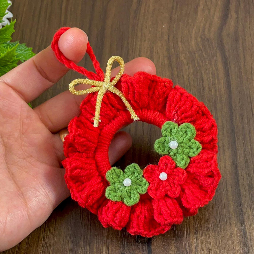 Crochet Ruffled Flower Wreath Pattern PDF - DIY Red Christmas Ornament PDF - Hand Trendy