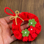 Crochet Ruffled Flower Wreath Pattern PDF - DIY Red Christmas Ornament PDF - Hand Trendy
