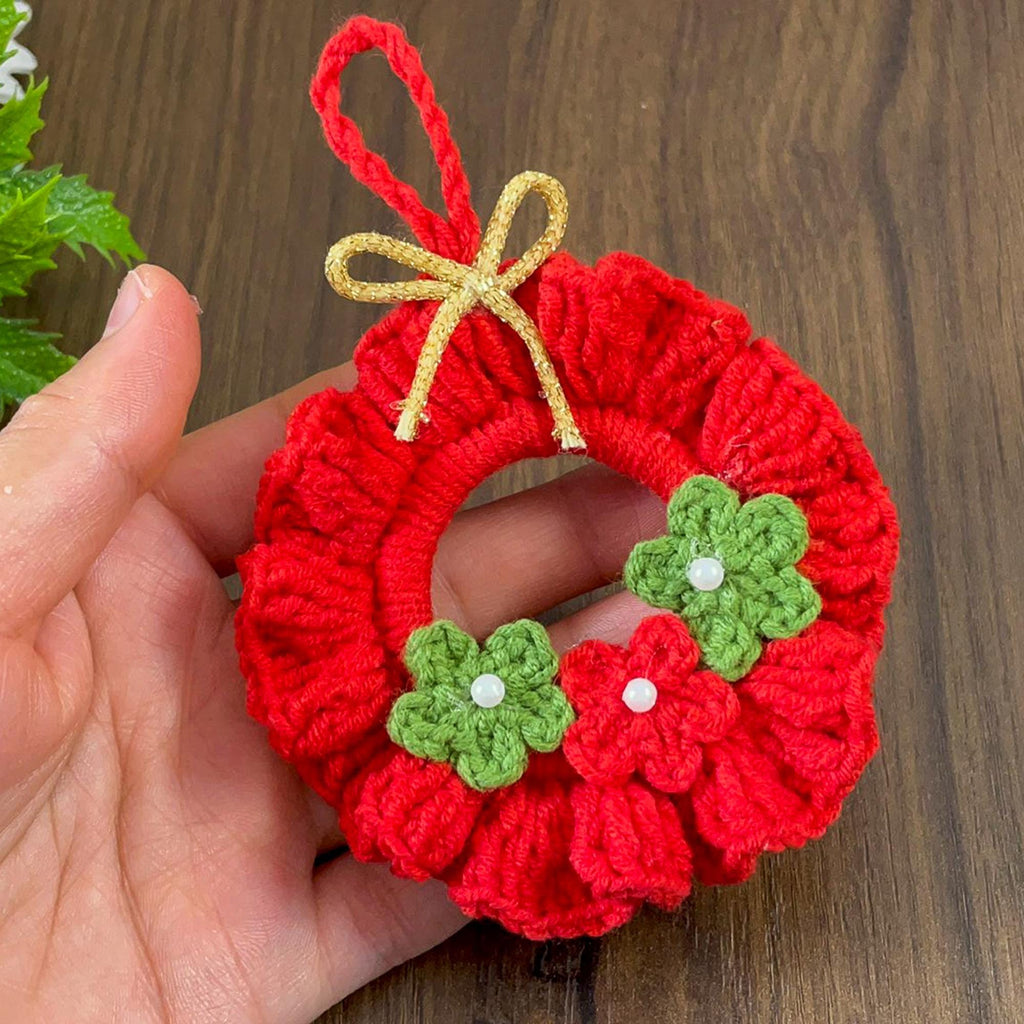 Crochet Ruffled Flower Wreath Pattern PDF - DIY Red Christmas Ornament PDF - Hand Trendy