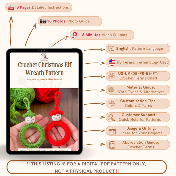 Crochet Christmas Elf Wreath Pattern, DIY Red Ornament PDF, Handmade Holiday Décor Tutorial, Beginner Festive Craft Project