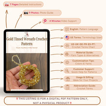 Gold Tinsel Wreath Crochet Pattern, DIY Festive Ornament PDF, Handmade Christmas Décor Tutorial, Beginner Holiday Craft Project