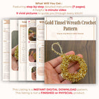 Gold Tinsel Wreath Crochet Pattern PDF - DIY Festive Ornament PDF - Hand Trendy