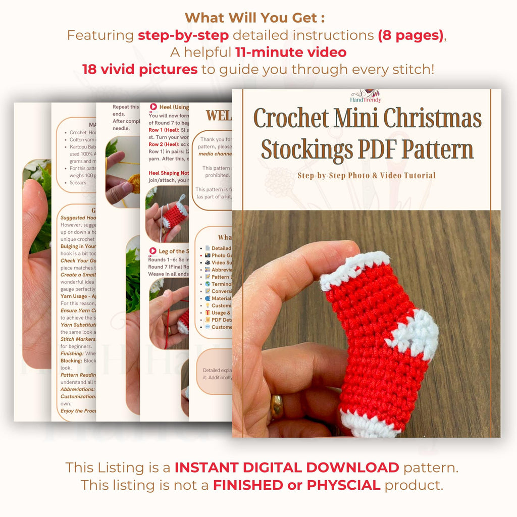 Cute Crochet Christmas Stockings PDF Pattern - DIY Holiday Ornaments - Hand Trendy