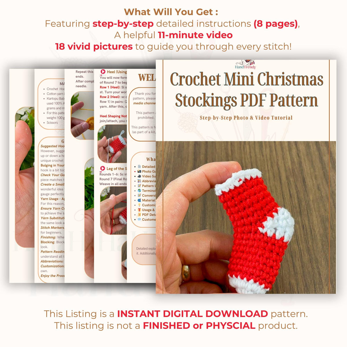 Cute Crochet Christmas Stockings PDF Pattern - DIY Holiday Ornaments - Hand Trendy