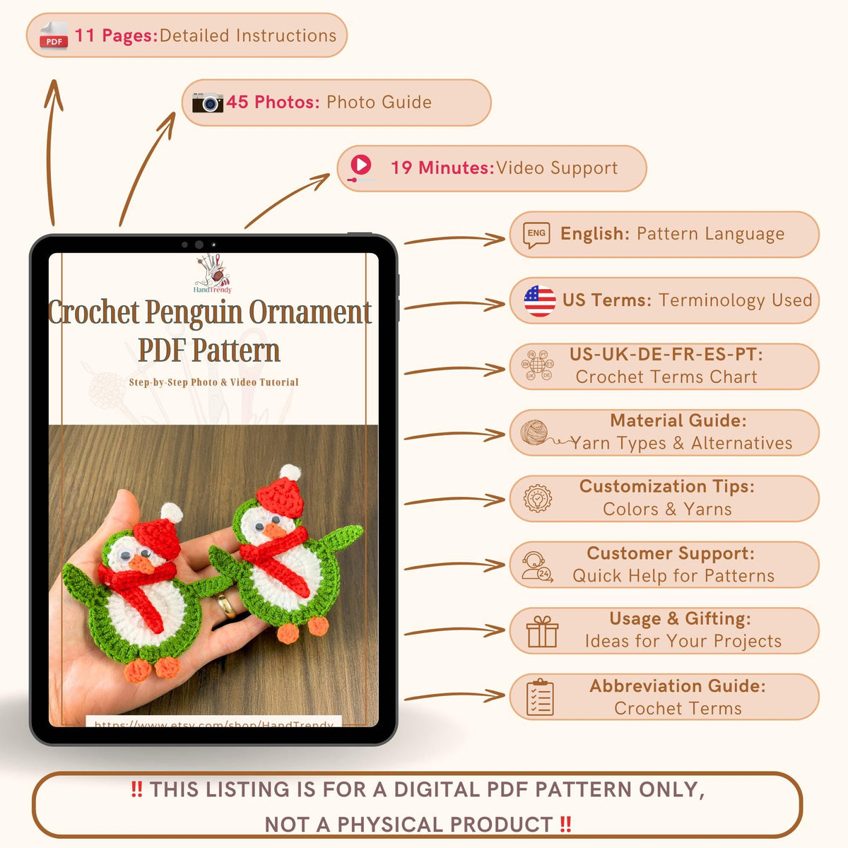 Crochet Penguin PDF Pattern - DIY Christmas Craft - Holiday Crochet Design - Hand Trendy