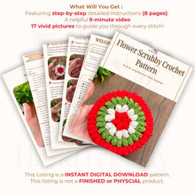 Flower Scrubby Crochet Pattern, Festive DIY Decorative Scrubby for Eco-Friendly Christmas Gift, Easy Beginner PDF Tutorial