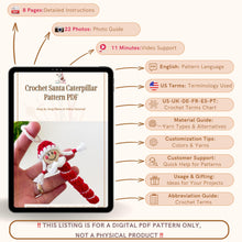 Crochet Santa Caterpillar, Digital Holiday Crochet Pattern for Decor, Adorable Christmas DIY Ornament Gift for Beginners