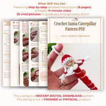 Crochet Santa Caterpillar, Digital Holiday Crochet Pattern for Decor, Adorable Christmas DIY Ornament Gift for Beginners