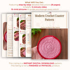 Modern Crochet Coaster Pattern PDF - Perfect Handmade Table Decor Gift for Beginners - Hand Trendy