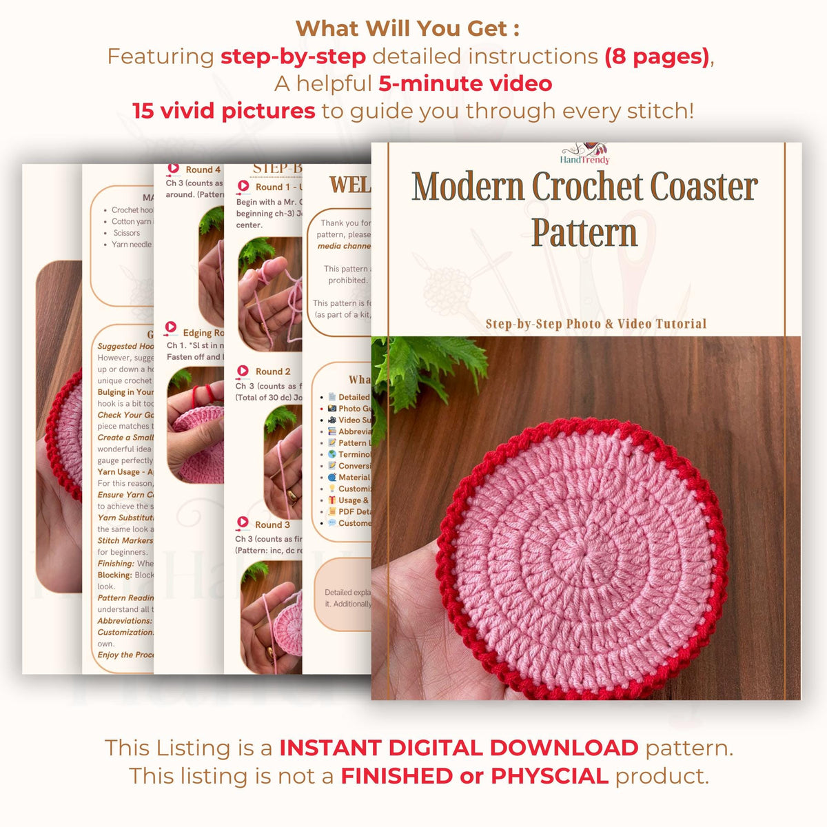 Modern Crochet Coaster Pattern PDF - Perfect Handmade Table Decor Gift for Beginners - Hand Trendy