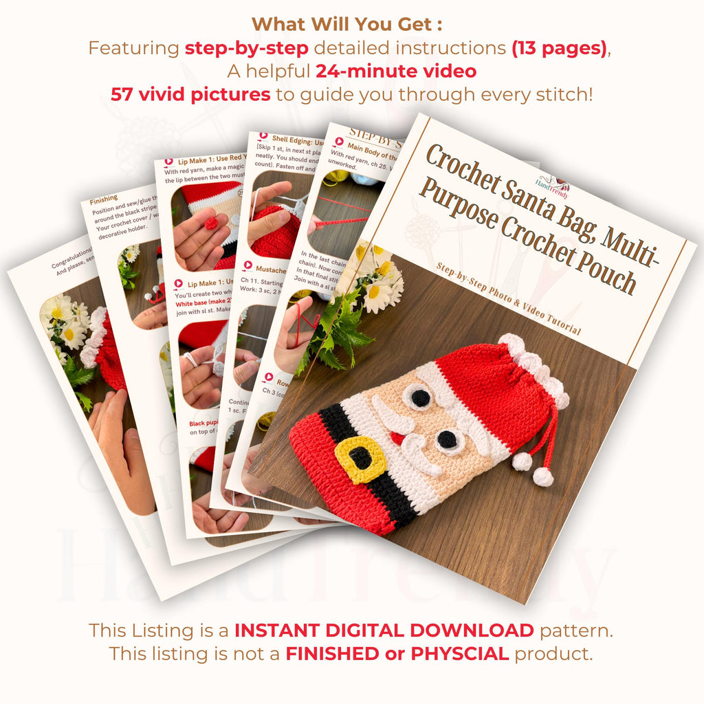 Crochet Santa Bag PDF Pattern - Festive DIY Craft - Fun Festive Accessory - Hand Trendy