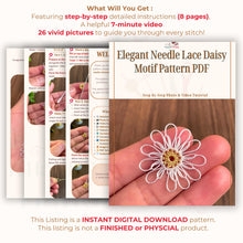 Elegant Needle Lace Daisy Motif Pattern PDF, Intricate Floral Design Tutorial, DIY Jewelry, Embellishments, or Decoration