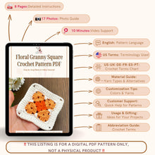 Floral Granny Square Crochet Pattern PDF