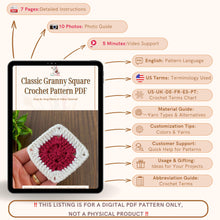 Classic Granny Square Crochet Pattern PDF, Beginner-Friendly Tutorial, DIY Blanket, Scarf, or Home Decor Project