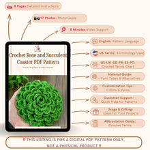 A hand holding a green crochet rose coaster, with white daisies in the background."