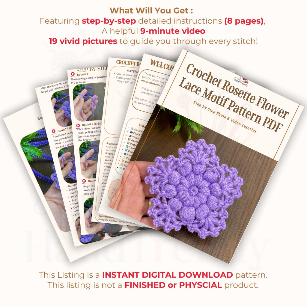 Vintage Crochet Rosette Pattern PDF - Vintage - Inspired Floral Tutorial - Hand Trendy