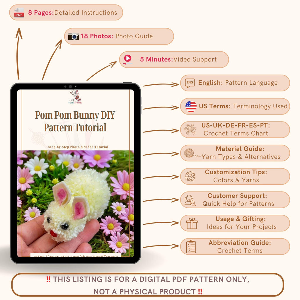Pom Pom Bunny DIY Pattern - Easter Craft Tutorial - Handmade Rabbit Decoration - Hand Trendy
