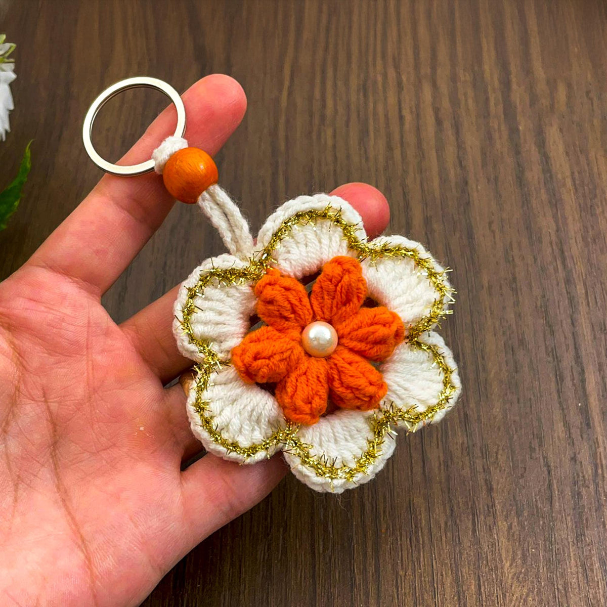 3D Crochet Puffy Flower Keychain Pattern PDF - Handmade Crochet Keychain DIY - Hand Trendy
