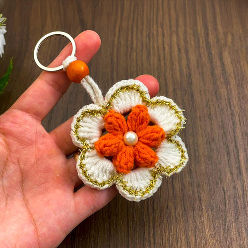 3D Crochet Puffy Flower Keychain Pattern PDF - Handmade Crochet Keychain DIY - Hand Trendy