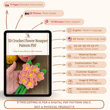 3D Crochet Flower Bouquet Pattern PDF, Realistic Floral Home Decor, Amigurumi Crochet Flowers DIY, Handmade Room Decoration