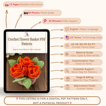 Crochet Flower Basket PDF Pattern, Amigurumi Floral Arrangement, DIY Crochet Home Decor, Handmade Rose Bouquet Tutorial