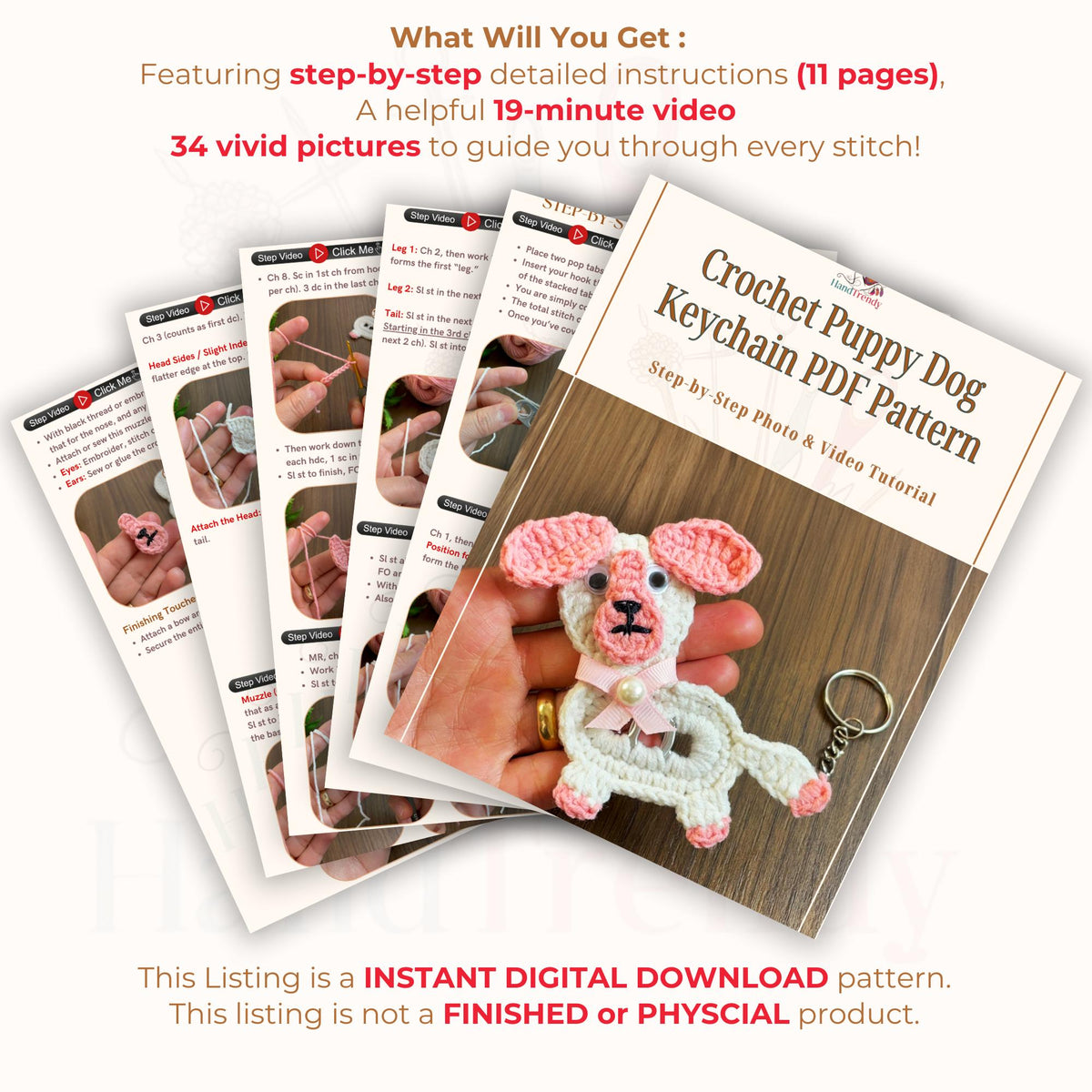 Crochet Puppy Keychain PDF Pattern - DIY Scrap Yarn Keychain - Hand Trendy