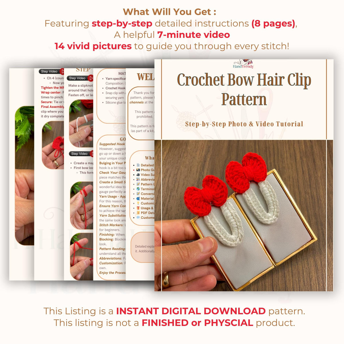 Crochet Bow Hair Clip Pattern with Scalloped Edge - Handmade Accessory - Hand Trendy