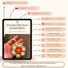 3D Crochet Puffy Flower Keychain Pattern, Amigurumi Floral Key Ring PDF, Handmade Crochet Keychain DIY, Instant Download Crochet Pattern