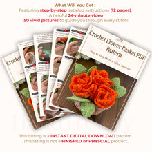 Crochet Flower Basket PDF Pattern, Amigurumi Floral Arrangement, DIY Crochet Home Decor, Handmade Rose Bouquet Tutorial