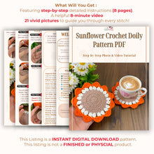 Sunflower Crochet Doily Pattern PDF, Handmade Floral Table Decor, Round Crochet Placemat DIY, Rustic Home Decoration, Instant Download